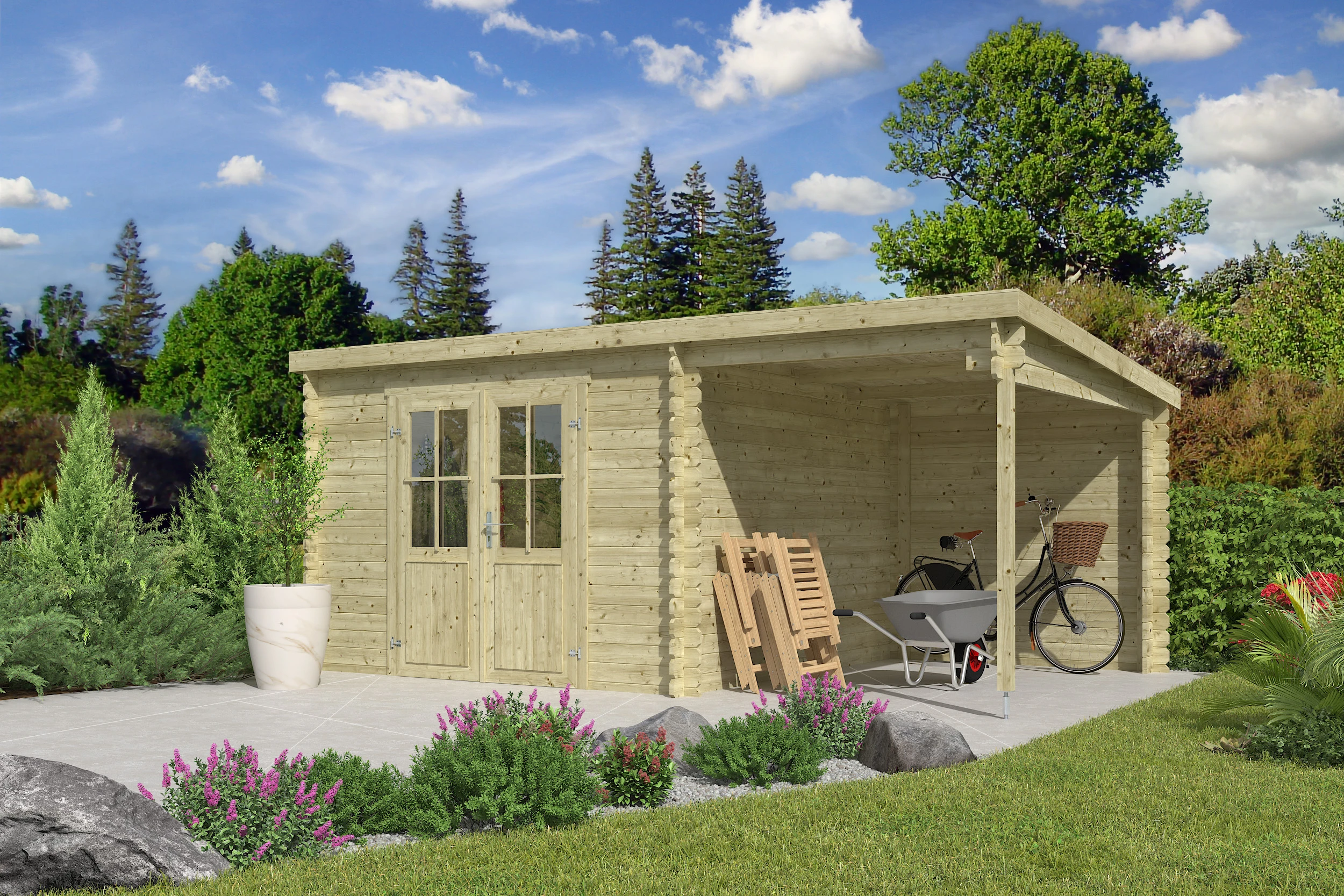 Outdoor Life Blokhut Tampa met Overkapping Groen Geïmpregneerd 550 x 250 cm - Afbeelding 1